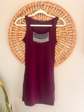 Embellished Plum Long Tank top